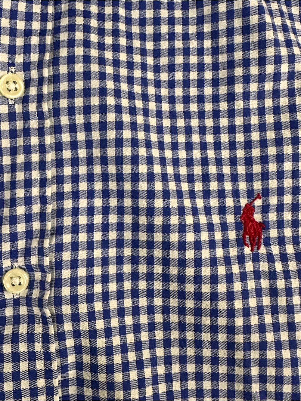 Polo Ralph Lauren Shirt Mens L Performance Blue Gingham Red Pony L/S Button -544